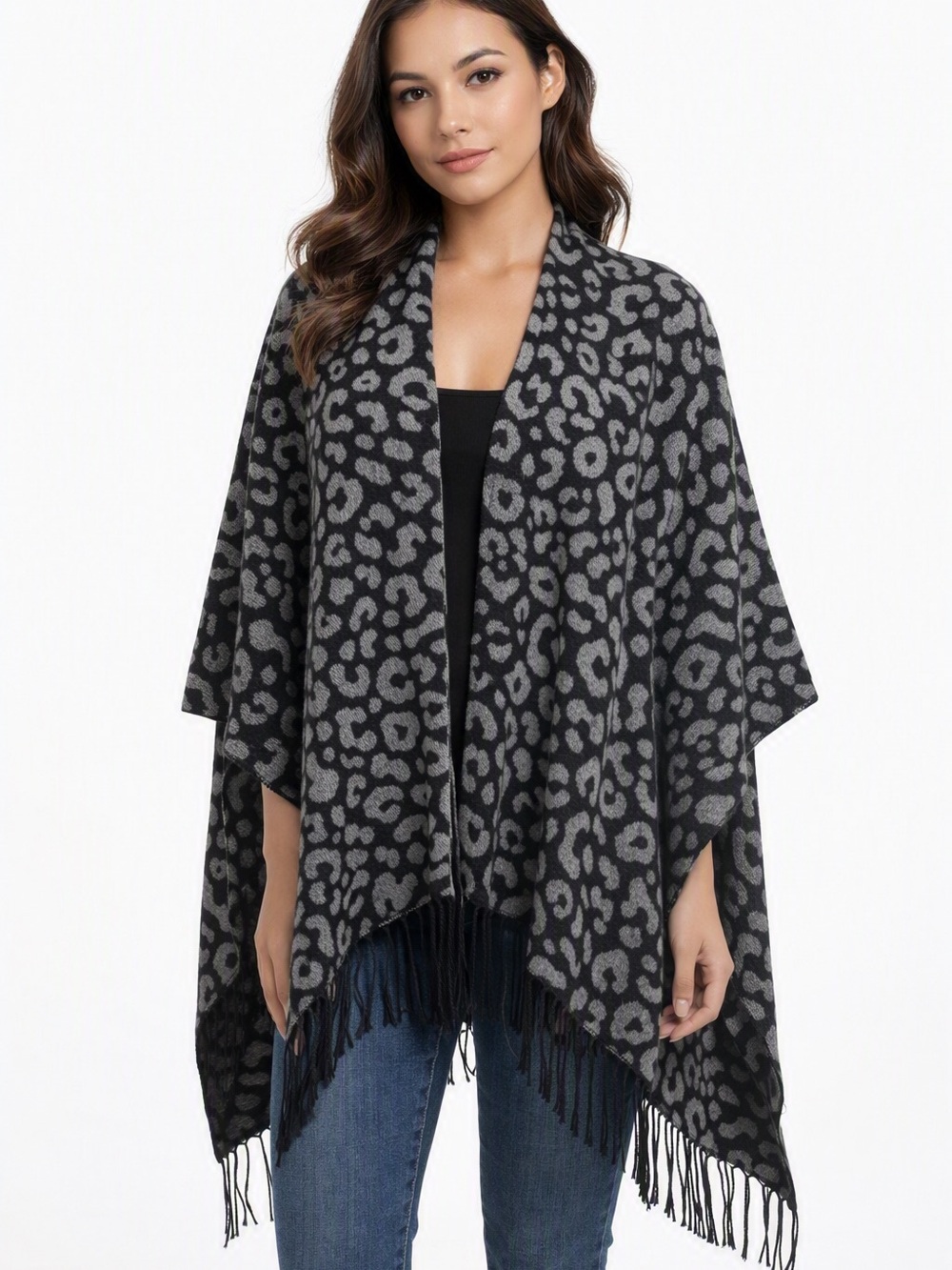 Viv & Lou black and Gray Leopard Print Scarf shawl